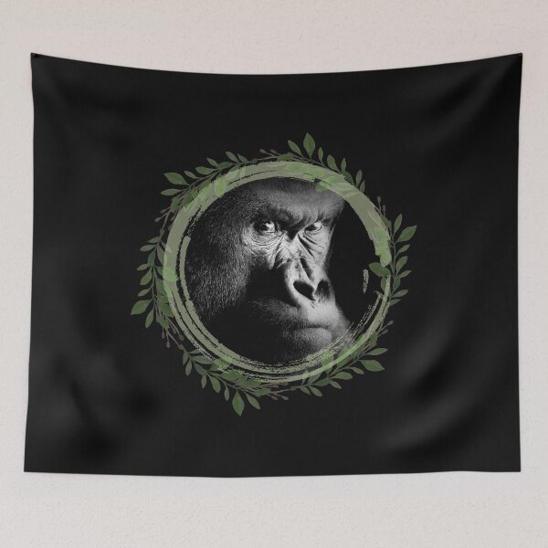 Item preview, Endangered Gorilla Portrait Leaves Circle Frame Design designed and sold by EarthArtDesigns.