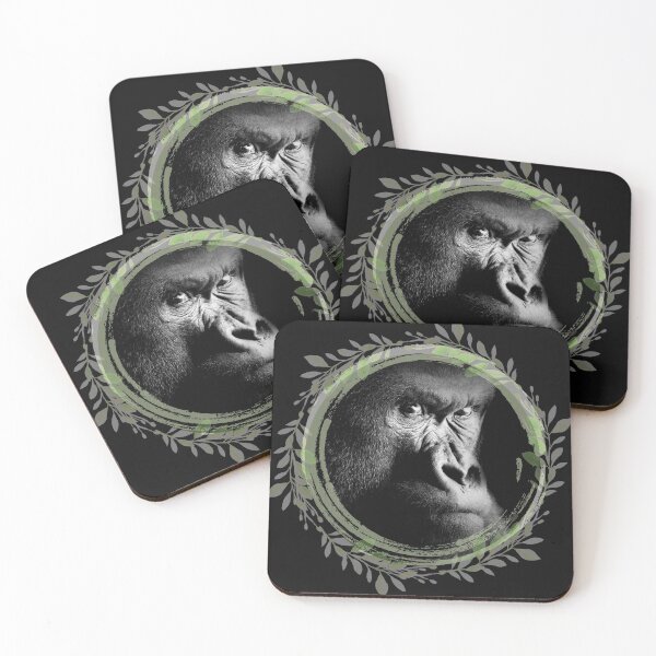 Item preview, Endangered Gorilla Portrait Leaves Circle Frame Design designed and sold by EarthArtDesigns.
