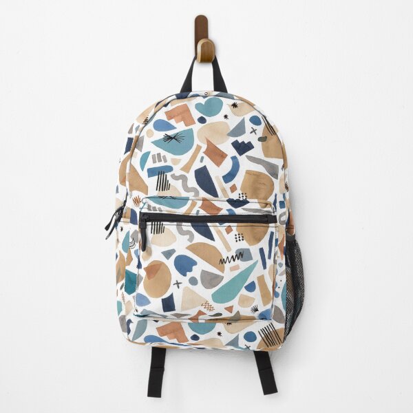 Item preview, Geometric abstract print of pieces and shapes - Blue and ocher designed and sold by ninoladesign.