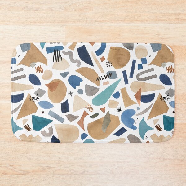 Item preview,  Geometric abstract print of pieces and shapes - Blue and ocher designed and sold by ninoladesign.