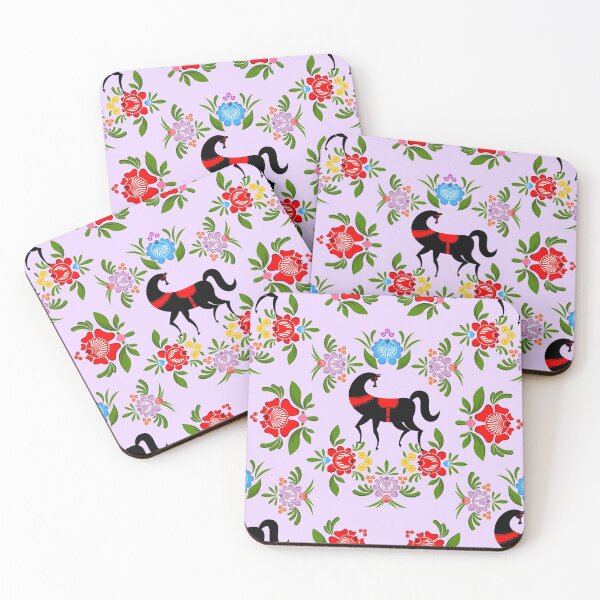 Item preview, black horse with flowers. cottage modern print designed and sold by Iojofruits.