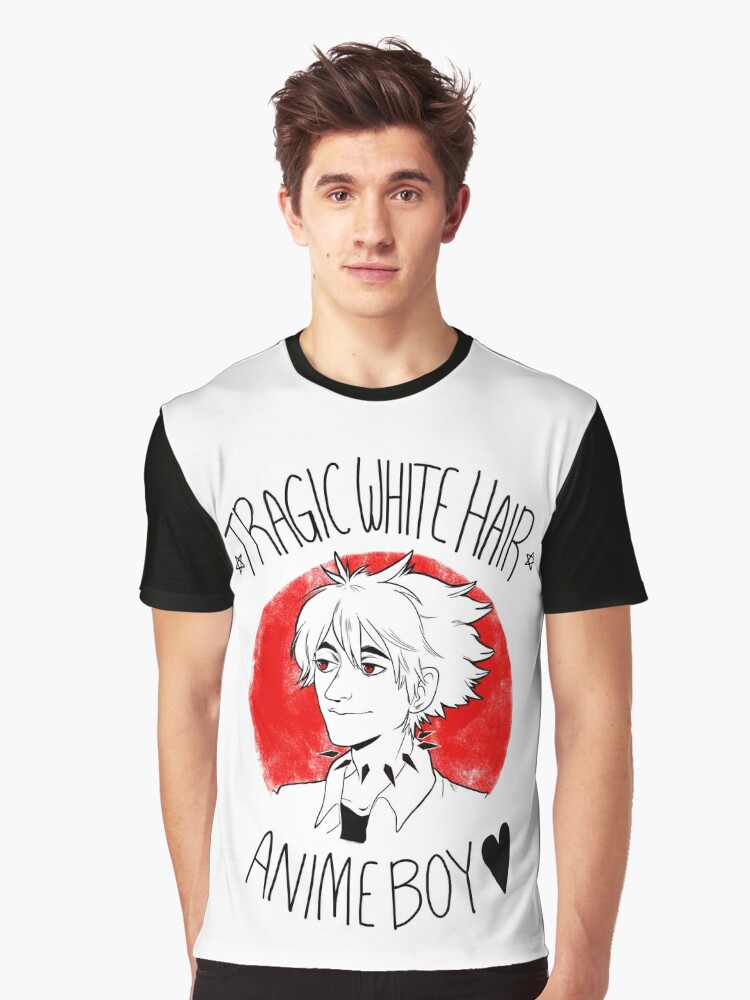 Tragic White Hair Anime Boy Graphic T Shirt By Riadoodles