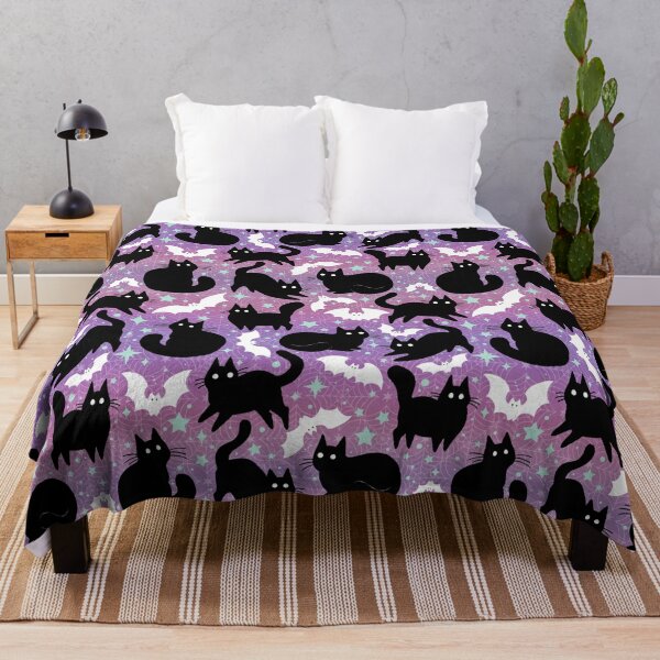 Pastel Halloween with Black Cats Throw Blanket