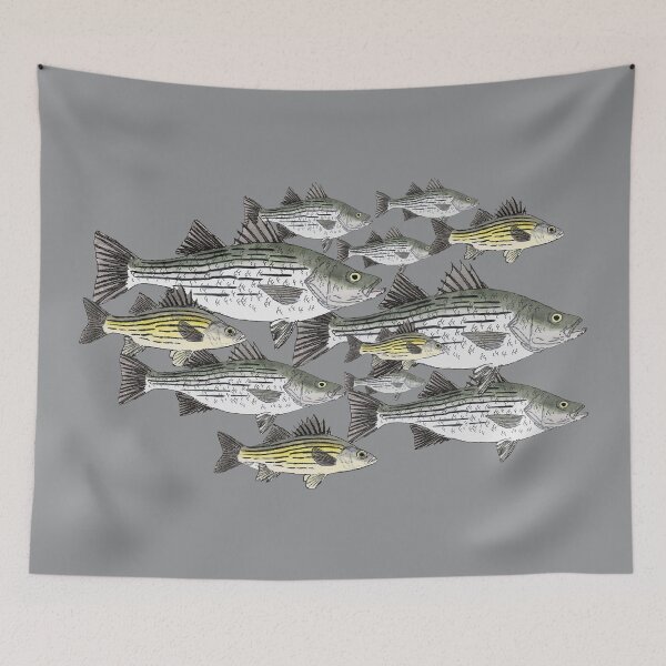 Item preview, White and Yellow Bass School designed and sold by fishfolkart.