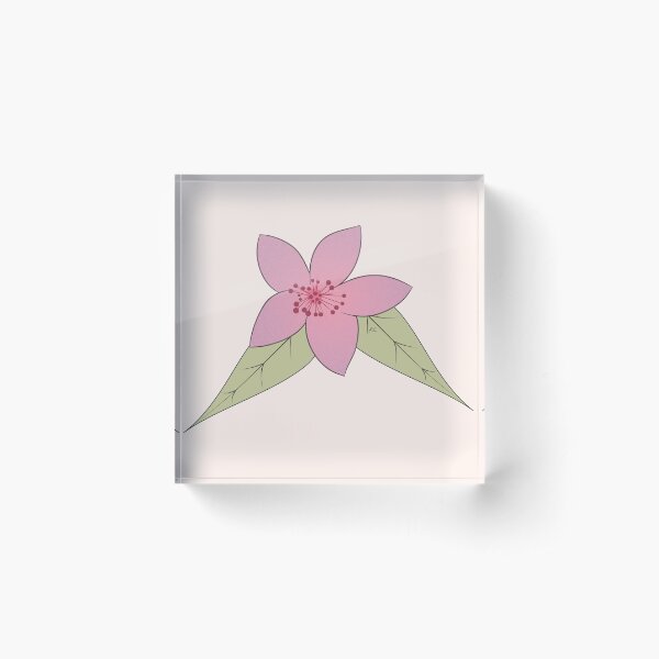 Pink Peach Flowers with Leaves Pattern Acrylic Block