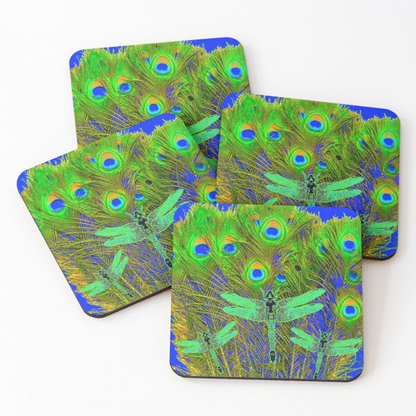 Item preview, EMERALD GREEN DRAGONFLIES ON GREEN PEACOCK FEATHERS BLUE ART designed and sold by sharlesart.