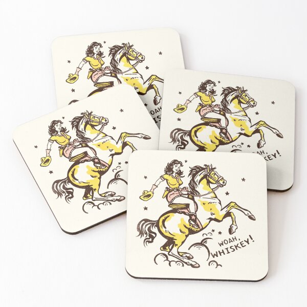Item preview, "Whoa Whiskey" Retro Pin Up Cowgirl Riding Her Horse designed and sold by The Whiskey Ginger Design Shop.