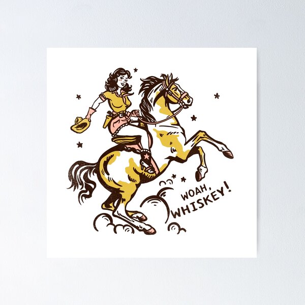 Item preview, "Whoa Whiskey" Retro Pin Up Cowgirl Riding Her Horse designed and sold by The Whiskey Ginger Design Shop.