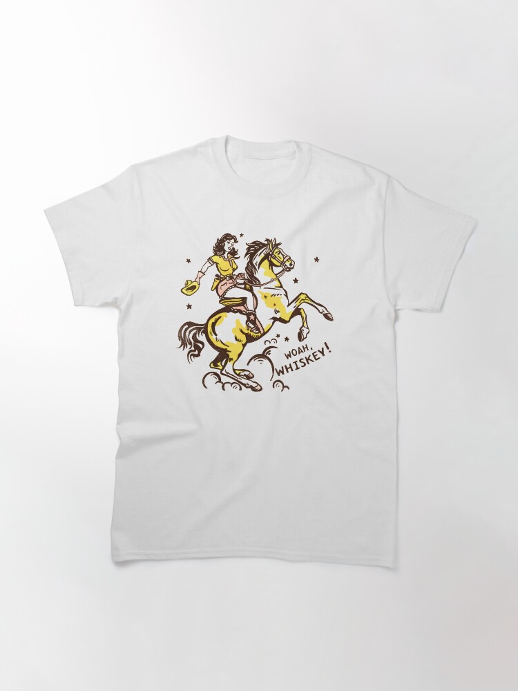 Thumbnail 3 of 7, Classic T-Shirt, "Whoa Whiskey" Retro Pin Up Cowgirl Riding Her Horse designed and sold by gramse212.