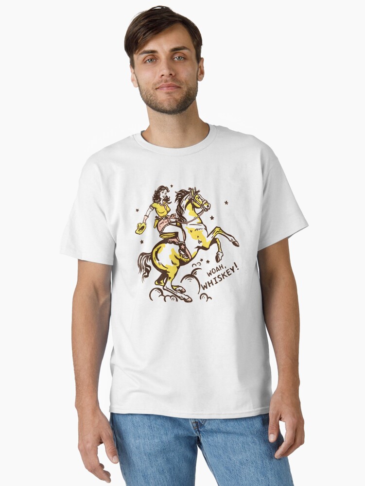 Thumbnail 2 of 7, Classic T-Shirt, "Whoa Whiskey" Retro Pin Up Cowgirl Riding Her Horse designed and sold by gramse212.