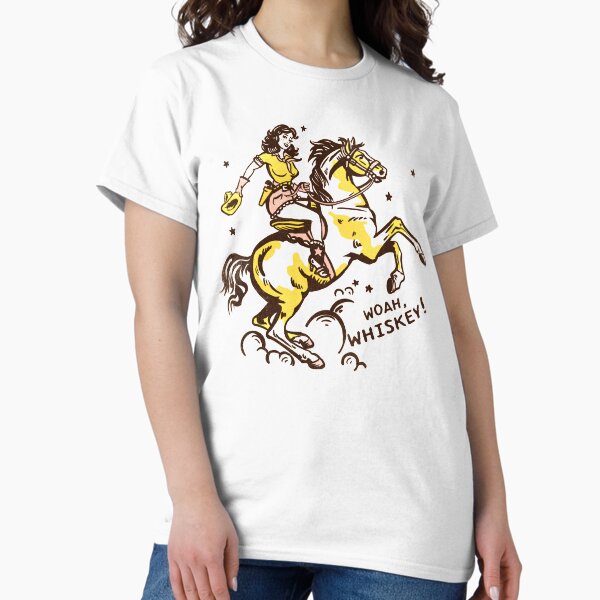 Item preview, "Whoa Whiskey" Retro Pin Up Cowgirl Riding Her Horse designed and sold by The Whiskey Ginger Design Shop.