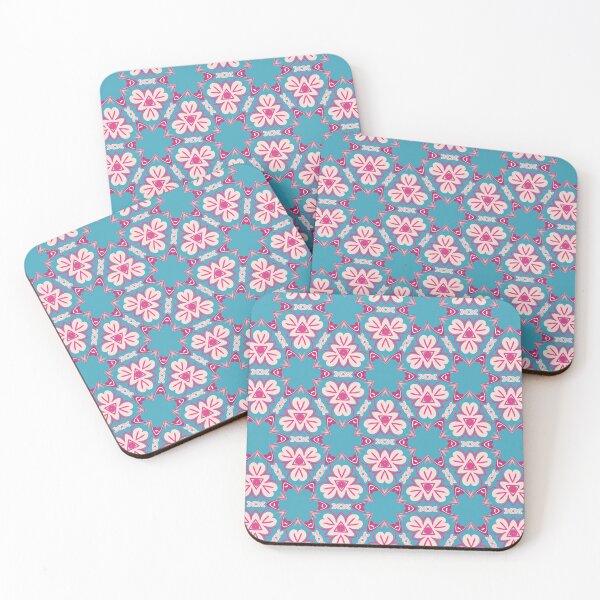 Aperçu de l'œuvre Bright Teal, Hot Pink, and Blush Pink Swirly Geometric Pattern créée et vendue par cozycaroline.