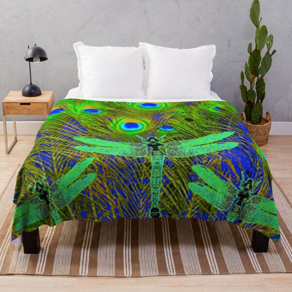 Item preview, GREEN PEACOCK EMERALD GREEN DRAGONFLIES FEATHERS PURPLE ART designed and sold by sharlesart.