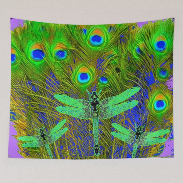 Item preview,  GREEN PEACOCK EMERALD GREEN DRAGONFLIES  FEATHERS PURPLE ART designed and sold by sharlesart.