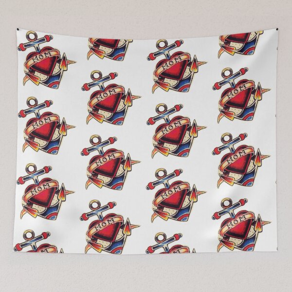 Item preview, MOM HEART ANCHOR tattoo flash art custom color design designed and sold by 999shirts.