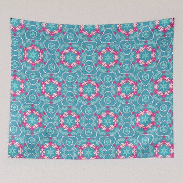 Artikelvorschau, Bright Teal Blue Green, Hot Pink, and Blush Pink Swirly Geometric Pattern entworfen und verkauft von cozycaroline.