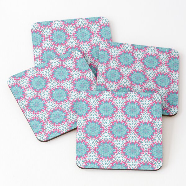 Aperçu de l'œuvre Bright Teal Blue Green, Hot Pink, and Blush Pink Swirly Geometric Pattern créée et vendue par cozycaroline.