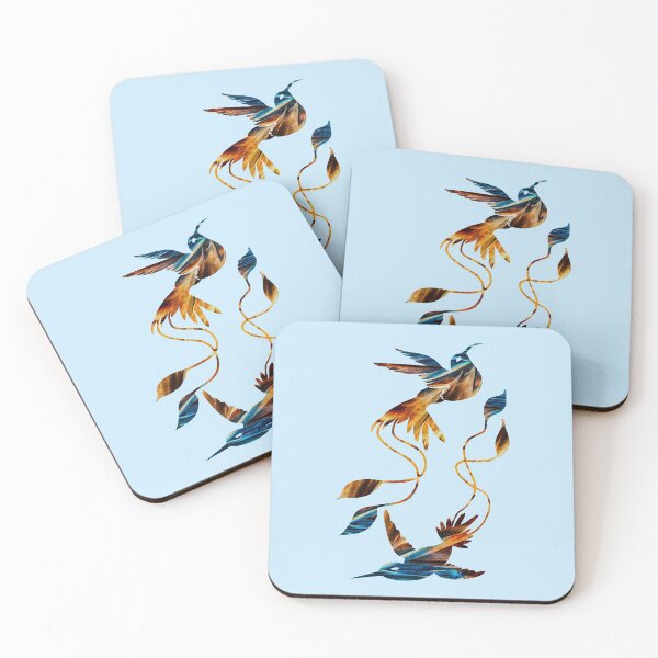 Item preview, Spectral sunset ray of cold blue and warm yellow abstract hummingbirds designed and sold by TitaCris.