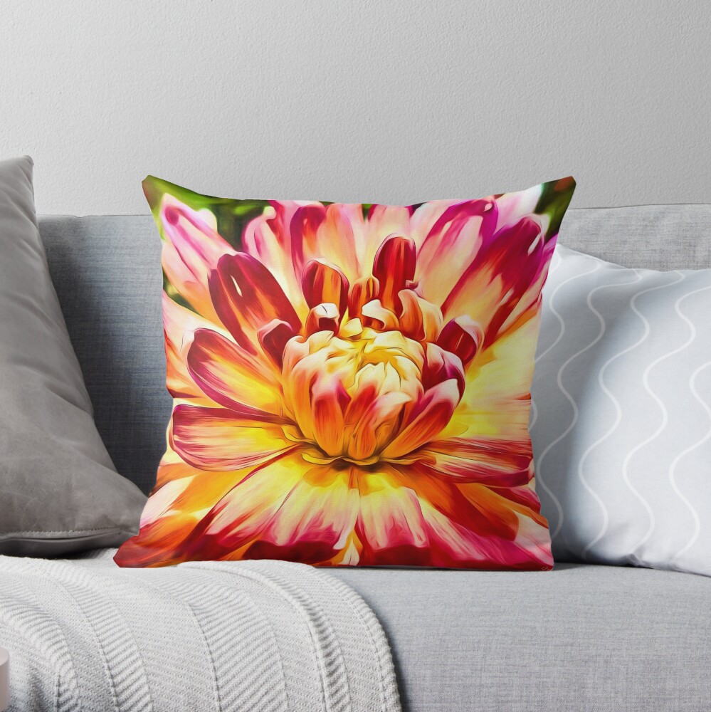 Red and Yellow Dahlia Throw Pillow