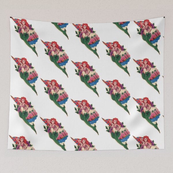 Item preview, MERMAID AND UNIONJACK FLAG old school tattoo colour design art  designed and sold by 999shirts.