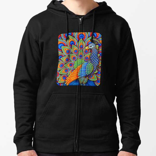Colorful Paisley Peacock Rainbow Bird Zipped Hoodie