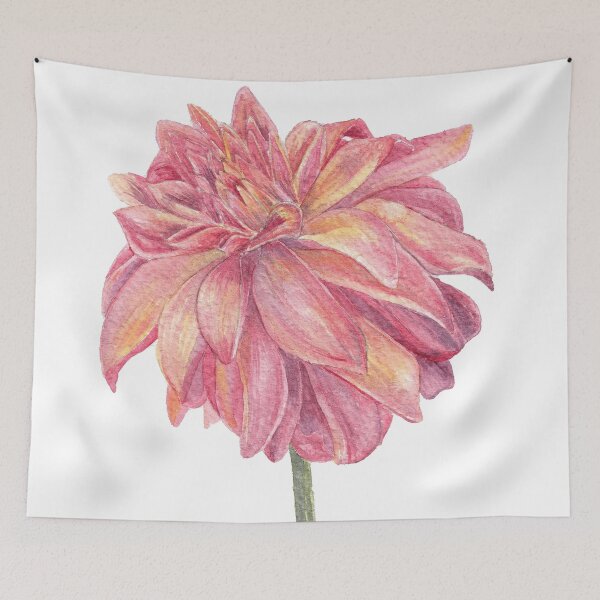 Item preview, Watercolor daliah watercolor botanical painting pink and yellow designed and sold by L'Atelier Oranjade.