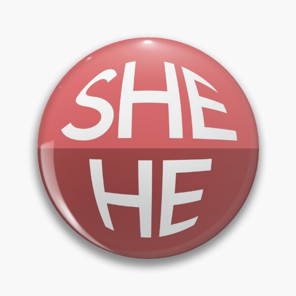 Item preview, Scarlet Red Pronoun Pin | SHE/HE designed and sold by goofnmm.