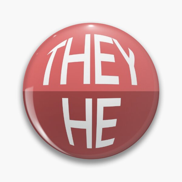 Item preview, Scarlet Red Pronoun Pin | THEY/HE designed and sold by goofnmm.