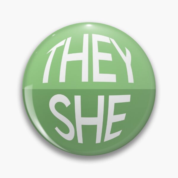 Item preview, Olive Green Pronoun Pin | THEY/SHE designed and sold by goofnmm.