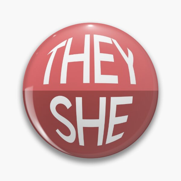 Item preview, Scarlet Red Pronoun Pin | THEY/SHE designed and sold by goofnmm.