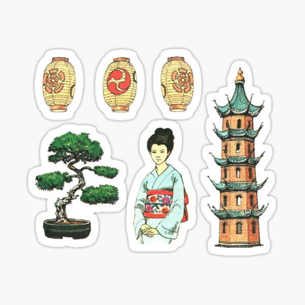 Artikel-Vorschau von Asiatische Kultur Sticker Pack - Vintage Illustrationen, designt und verkauft von elevens.