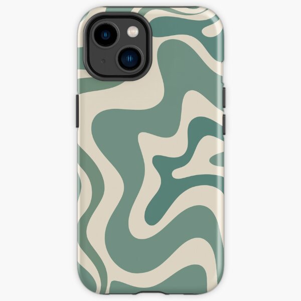 Retro Liquid Swirl Abstract Pattern in Eucalyptus Sage Green and Cream Beige iPhone Tough Case
