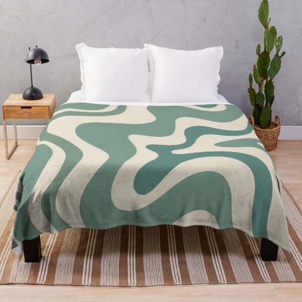 Item preview, Retro Liquid Swirl Abstract Pattern in Eucalyptus Sage Green and Cream Beige designed and sold by kierkegaard.
