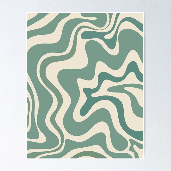 Item preview, Retro Liquid Swirl Abstract Pattern in Eucalyptus Sage Green and Cream Beige designed and sold by kierkegaard.