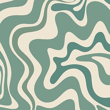 Artwork thumbnail, Retro Liquid Swirl Abstract Pattern in Eucalyptus Sage Green and Cream Beige by kierkegaard