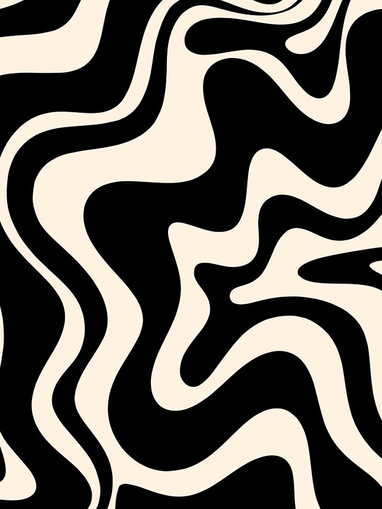 Retro Liquid Swirl Abstract Pattern in Black and Almond Cream by kierkegaard