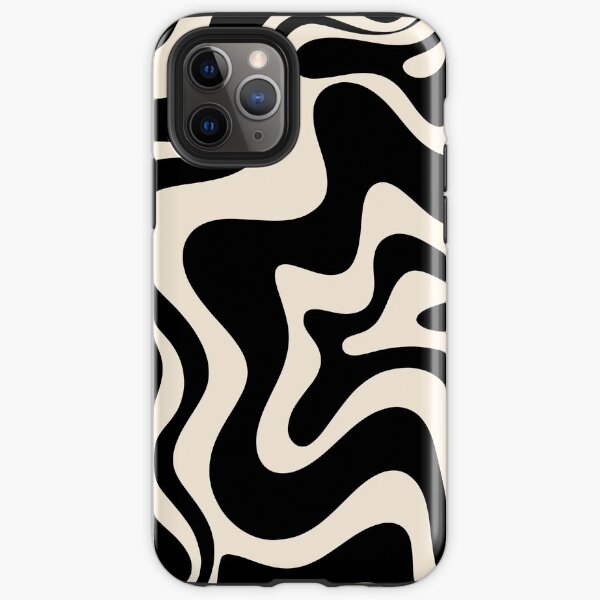 Retro Liquid Swirl Abstract Pattern in Black and Almond Cream iPhone Tough Case