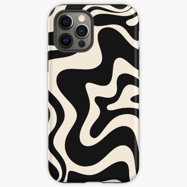Retro Liquid Swirl Abstract Pattern in Black and Almond Cream iPhone Tough Case