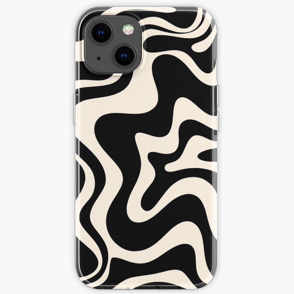 Retro Liquid Swirl Abstract Pattern in Black and Almond Cream iPhone Case