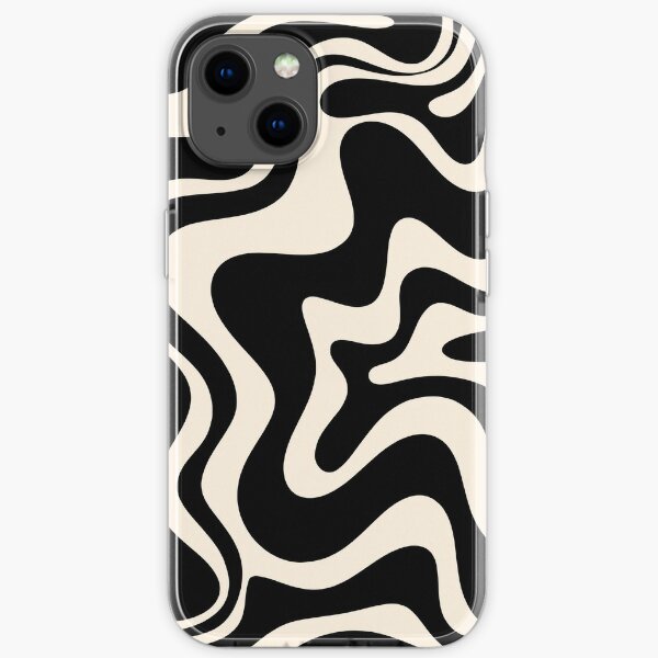 Retro Liquid Swirl Abstract Pattern en noir et crème d'amande Coque souple iPhone