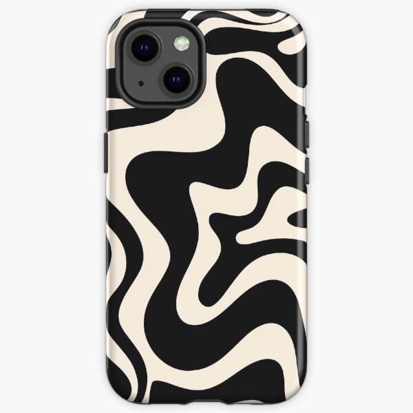 Motif abstrait de tourbillon liquide rétro en noir et crème d'amande Coque antichoc iPhone