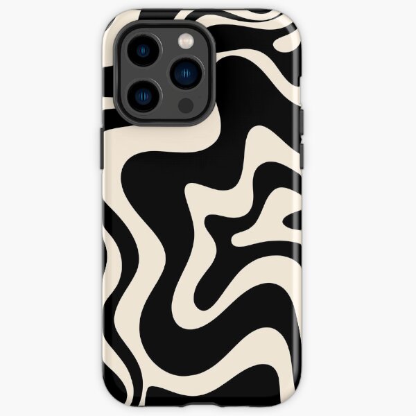 Retro Liquid Swirl Abstract Pattern in Black and Almond Cream iPhone Tough Case
