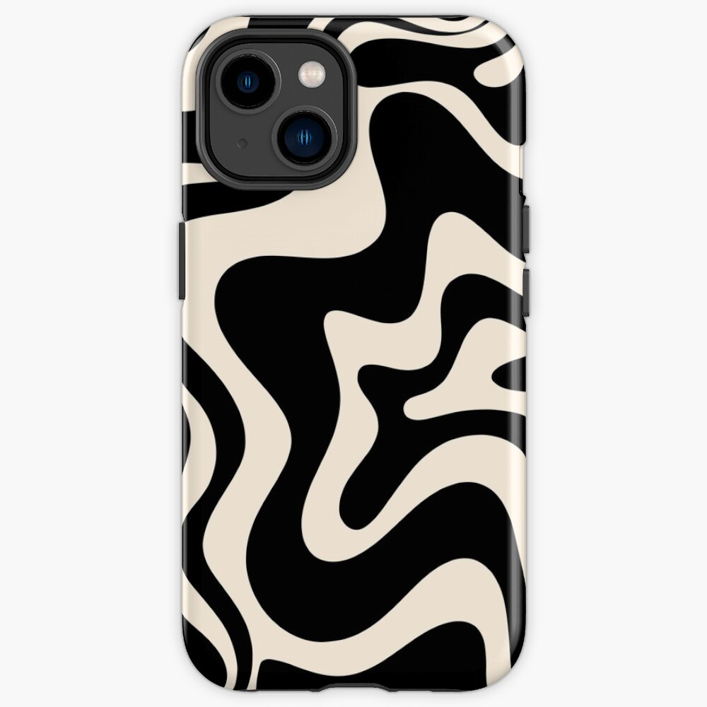 Retro Liquid Swirl Abstract Pattern in Black and Almond Cream iPhone Case