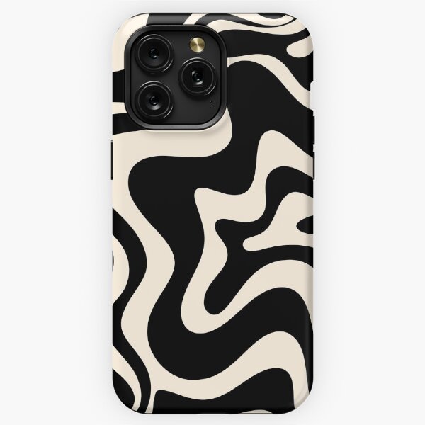 Retro Liquid Swirl Abstract Pattern in Black and Almond Cream iPhone Tough Case