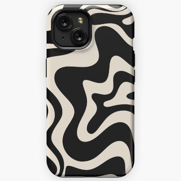 Retro Liquid Swirl Abstract Pattern in Black and Almond Cream iPhone Tough Case