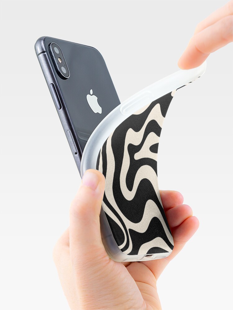 Alternate view of Retro Liquid Swirl Abstract Pattern in Black and Almond Cream iPhone Case