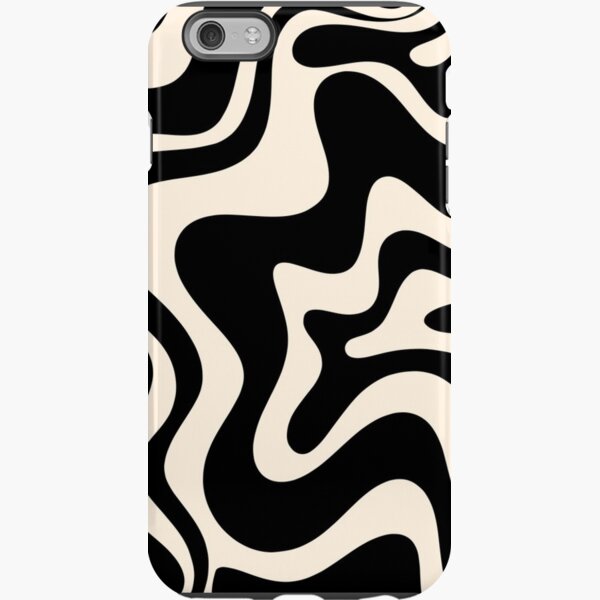 Retro Liquid Swirl Abstract Pattern in Black and Almond Cream iPhone Tough Case