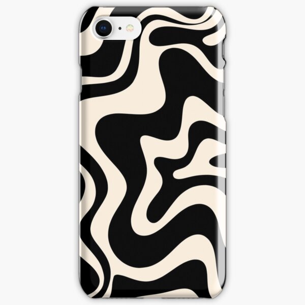 Retro Liquid Swirl Abstract Pattern in Black and Almond Cream iPhone Snap Case