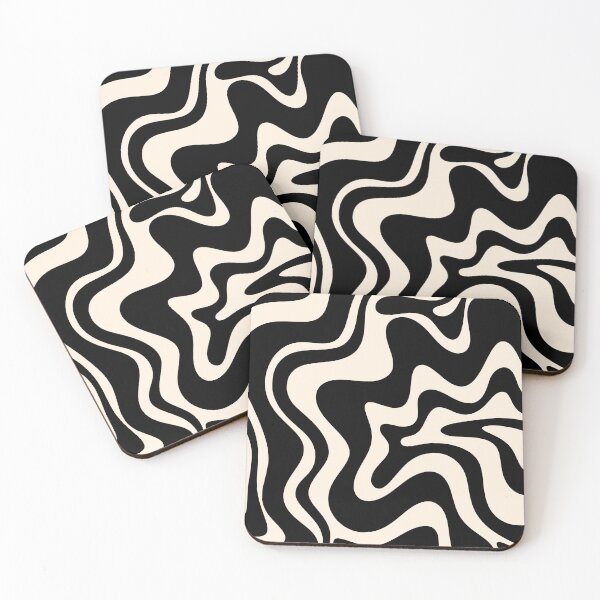 Item preview, Retro Liquid Swirl Abstract Pattern in Black and Almond Cream designed and sold by kierkegaard.