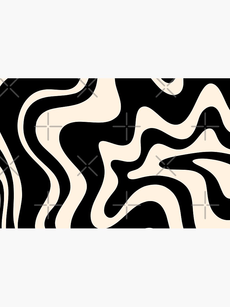 Retro Liquid Swirl Abstract Pattern in Black and Almond Cream by kierkegaard